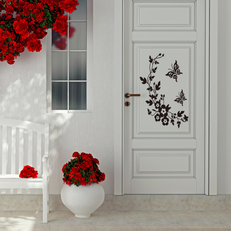 Sticker decorativ 3D cu Flori si fluturasi, 28cm x 34 cm, culoare negru - imagine 3
