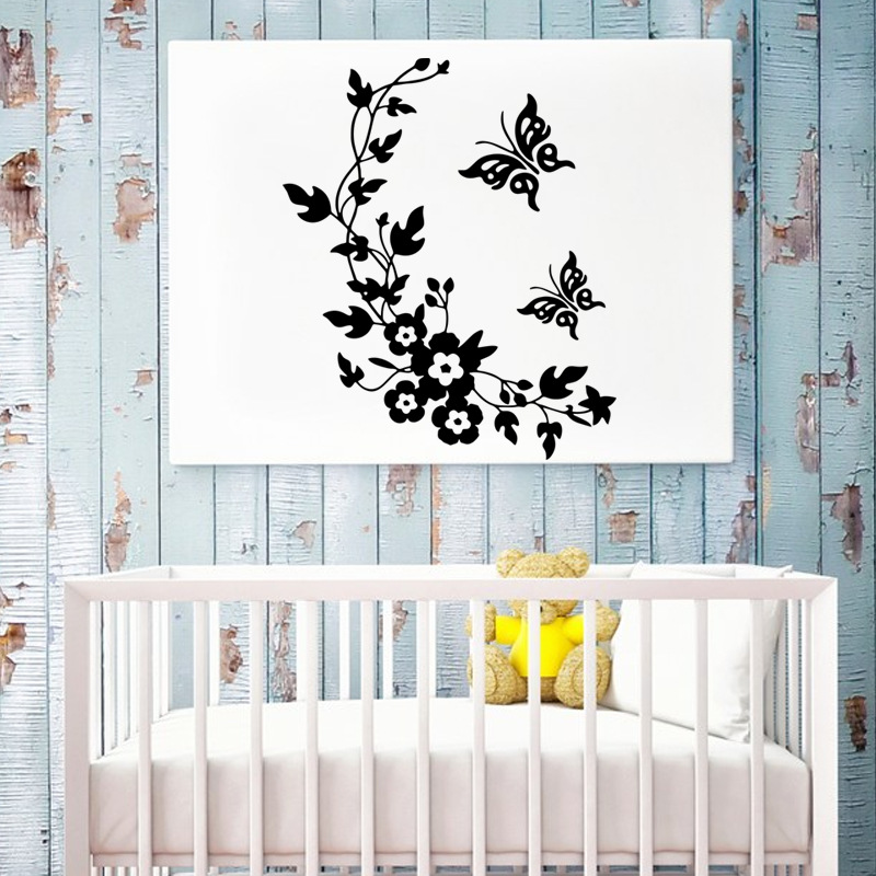 Sticker decorativ 3D cu Flori si fluturasi, 28cm x 34 cm, culoare negru - imagine 4