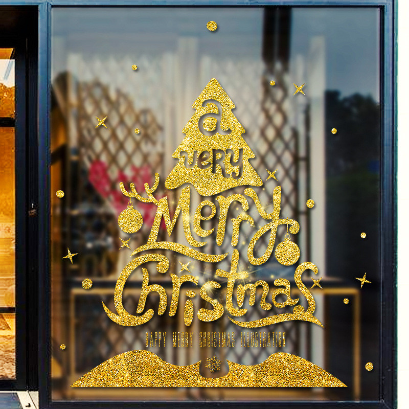 Set Sticker autoadeziv Merry Christmas, 60 cm x 70 cm. pentru geam sau alte suprafete lucioase, culoare auriu, 2 bucati - imagine 4