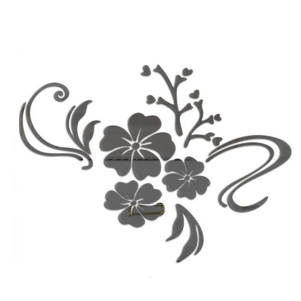 Sticker decorativ floral 3D, oglinda acrilica, 60×80 cm, culoare negru