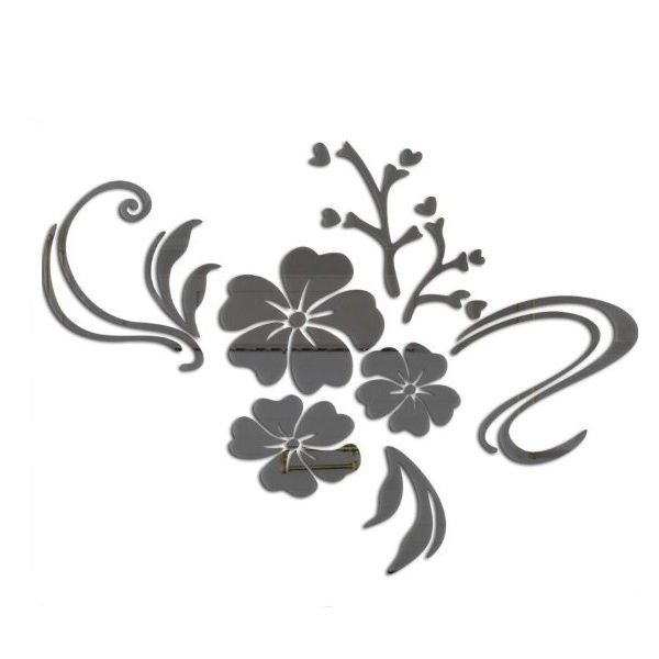 Sticker decorativ floral 3D, oglinda acrilica, 60x80 cm, culoare negru