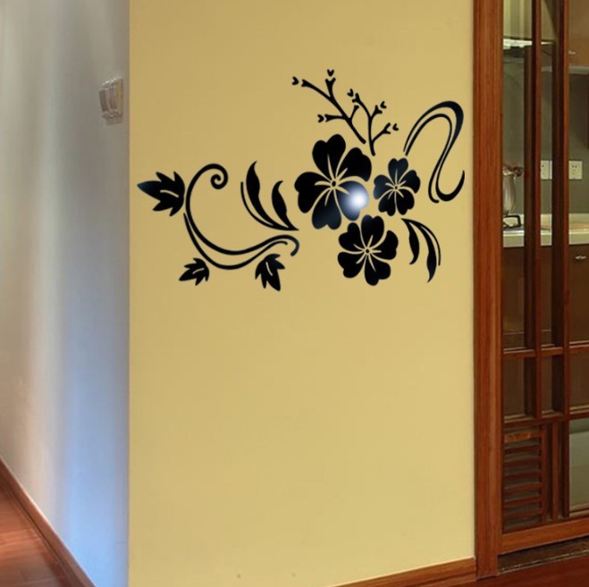 Sticker decorativ floral 3D, oglinda acrilica, 60x80 cm, culoare negru - imagine 2
