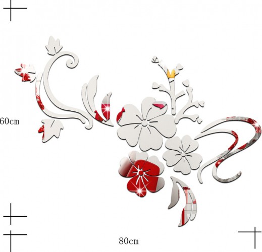 Sticker decorativ floral 3D, oglinda acrilica, 60x80 cm, culoare negru - imagine 3