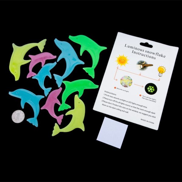 Set 9 stickere fosforescente cu delfini, autoadezive, diverse marimi, multicolor