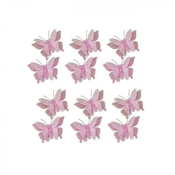 Set 12 stickere fosforescente, Fluturasi 3D, dimensiune 5.5x 8 cm, culoare roz