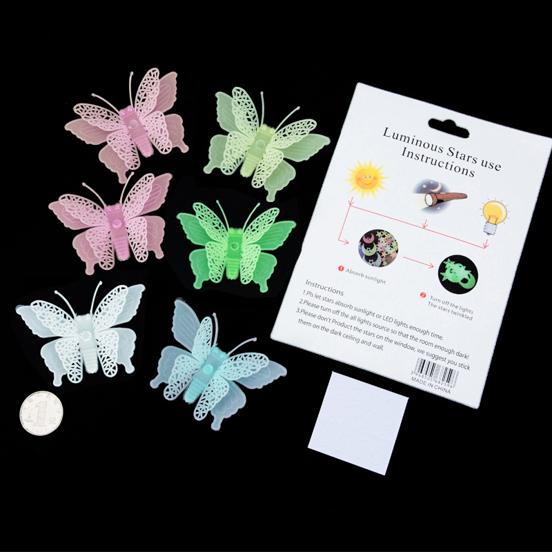 Set 12 stickere fosforescente cu Fluturasi 3D, dimensiune 5.5x 8 cm, multicolor - imagine 2