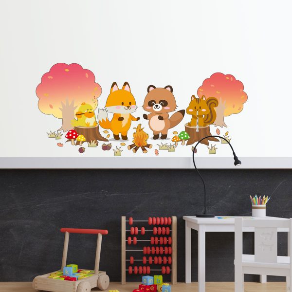 Sticker decorativ pentru camera copiilor, model cu animalute,ciupercute si copaci, 40×92 cm, multicolor