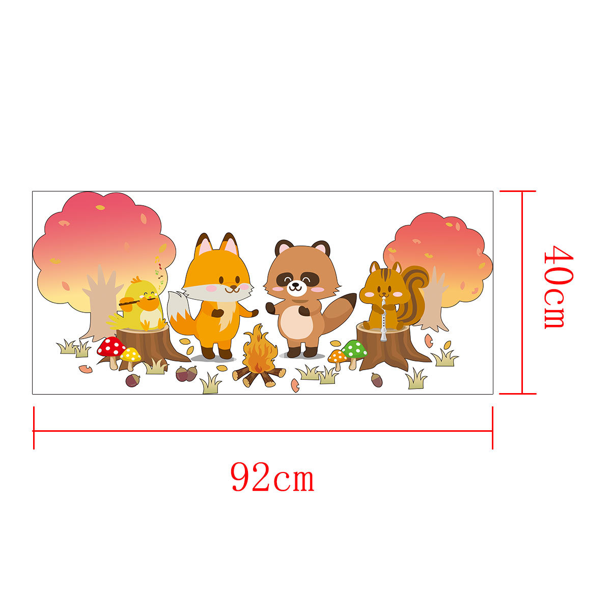 Sticker decorativ pentru camera copiilor, model cu animalute,ciupercute si copaci, 40x92 cm, multicolor - imagine 3