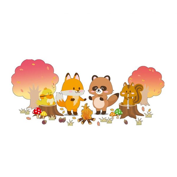 Sticker decorativ pentru camera copiilor, model cu animalute,ciupercute si copaci, 40×92 cm, multicolor