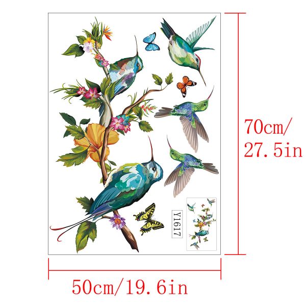 Sticker autocolant, Crenguta decorativa cu pasari Colibri si fluturi, 50×70 cm, multicolor