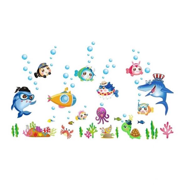Sticker autocolant de perete Sea World, 50×70 cm, multicolor