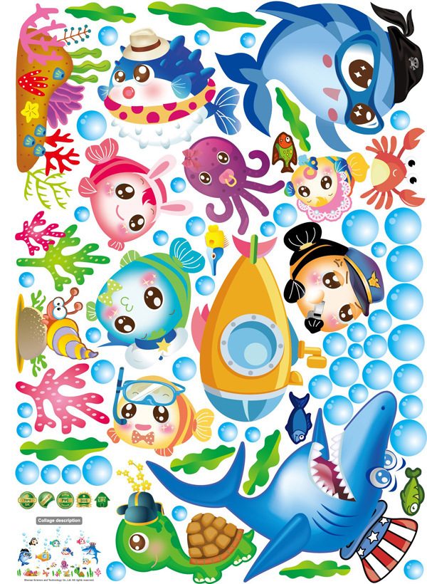 Sticker autocolant de perete Sea World, 50×70 cm, multicolor