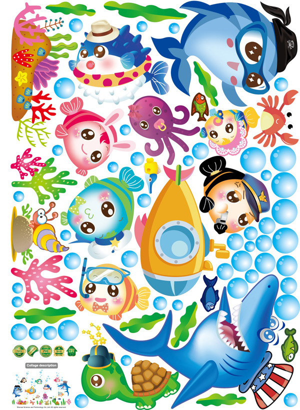 Sticker autocolant de perete Sea World, 50x70 cm, multicolor - imagine 2