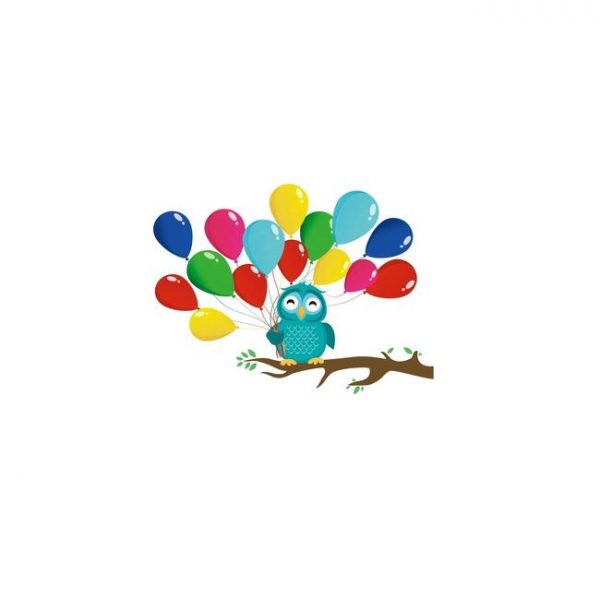 Sticker autocolant de perete, model Bufnita cu baloane colorate, 45x60cm, multicolor