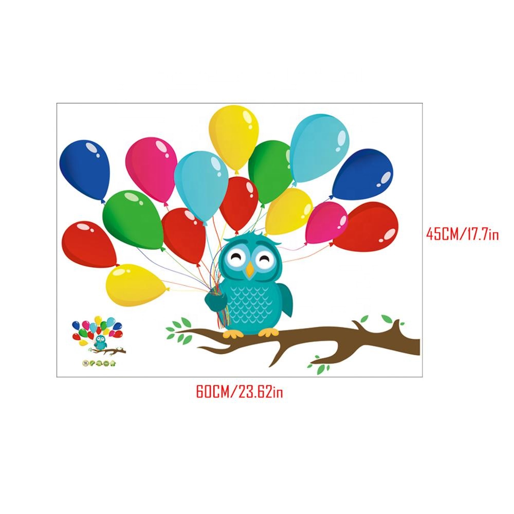 Sticker autocolant de perete, model Bufnita cu baloane colorate, 45x60cm, multicolor - imagine 5