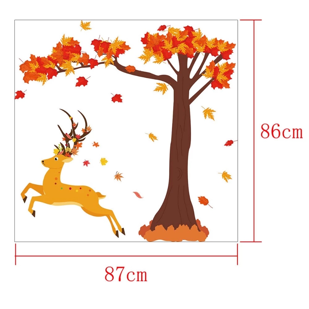 Sticker autocolant de perete, model Cerb si copac cu frunze cazatoare, 60x90 cm, multicolor - imagine 3