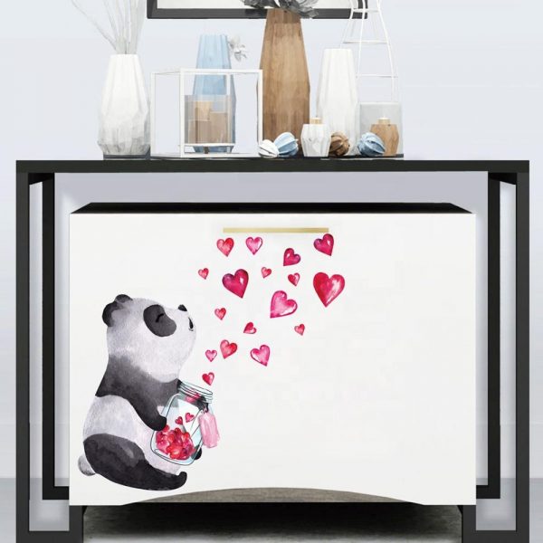 Sticker autocolant de perete, Ursulet Panda cu inimioare, dimensiune 30x30cm, multicolor