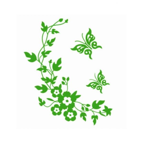 Sticker decorativ 3D cu Flori si fluturasi, 28cm x 34 cm, culoare verde