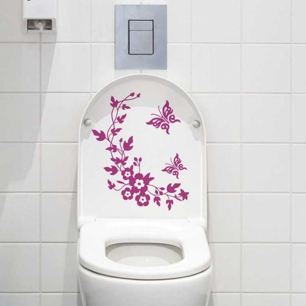 Sticker decorativ 3D cu Flori si fluturasi, 28cm x 34 cm, culoare roz