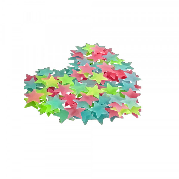 Set 100 stelute fosforescente, autoadezive, 3×3 cm, multicolor