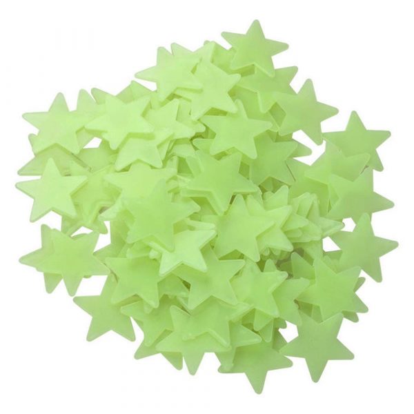 Set 100 stelute fosforescente, autoadezive, dimensiune 3 cm, culoare verde