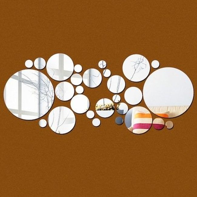 Stickere decorative rotunde din oglinda acrilica, 21x52 cm, 26 buc, argintiu - imagine 5