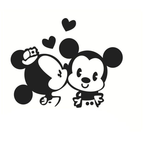 Sticker cu Minnie si Mickey Mouse, pentru intrerupator sau priza, 10×10 cm, culoare Negru