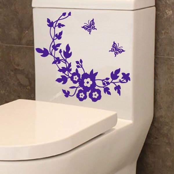 Sticker decorativ 3D cu Flori si fluturasi, 28cm x 34 cm, culoare albastru