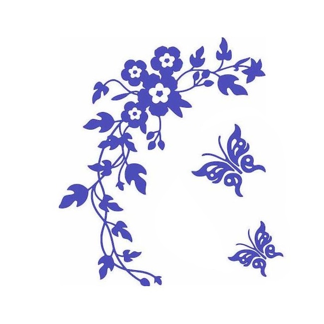 Sticker decorativ 3D cu Flori si fluturasi, 28cm x 34 cm, culoare albastru - imagine 5