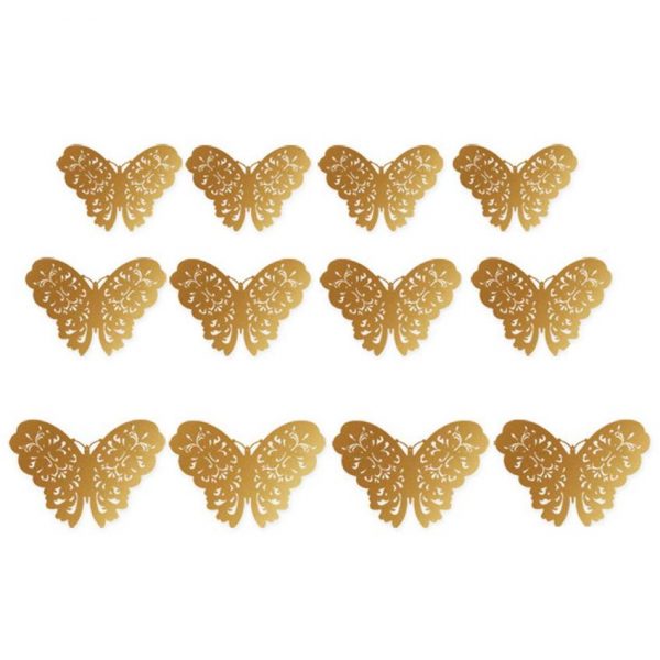 Stickere decorative 3D pentru perete, model fluture, auriu, 12 bucati/ set