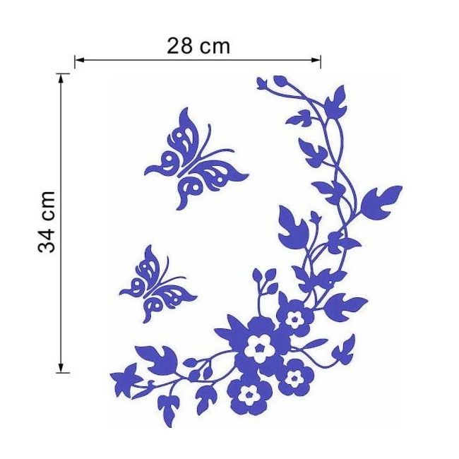 Sticker decorativ 3D cu Flori si fluturasi, 28cm x 34 cm, culoare albastru - imagine 6