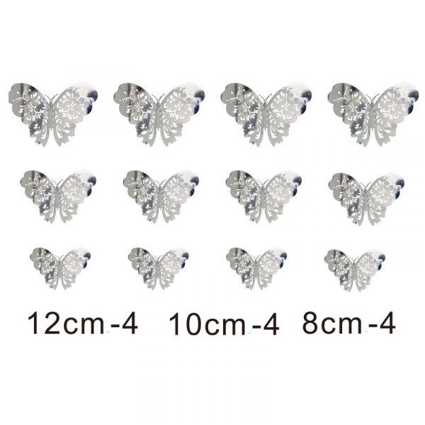 Stickere decorative 3D Fluturasi argintii, 12 buc/ set