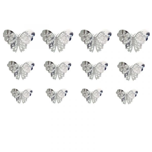 Stickere decorative 3D Fluturasi argintii, 12 buc/ set