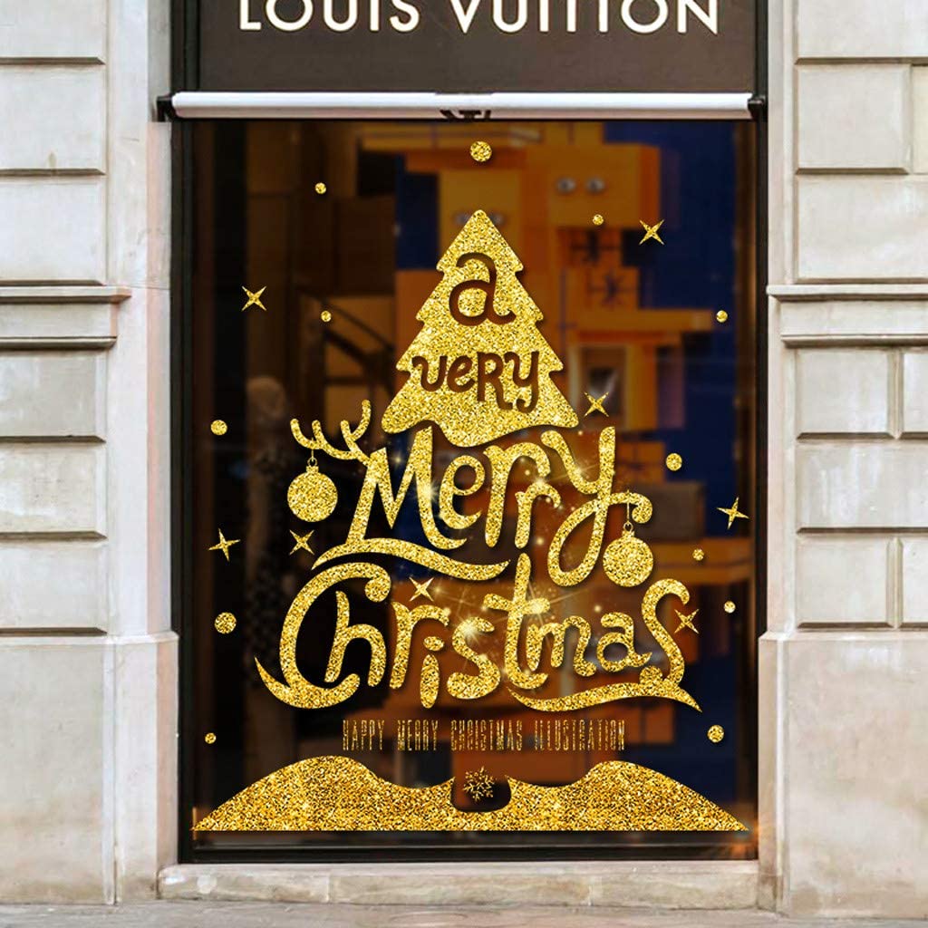 Set Sticker autoadeziv Merry Christmas, 60 cm x 70 cm. pentru geam sau alte suprafete lucioase, culoare auriu, 2 bucati - imagine 5
