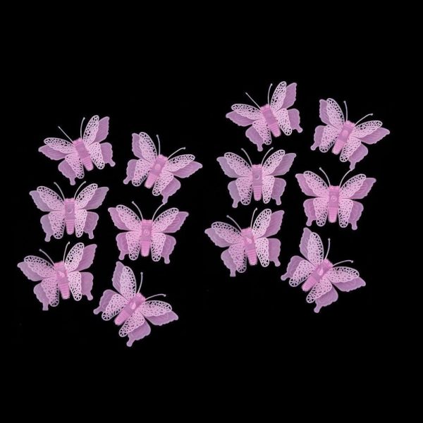 Set 12 stickere fosforescente, Fluturasi 3D, dimensiune 5.5x 8 cm, culoare roz