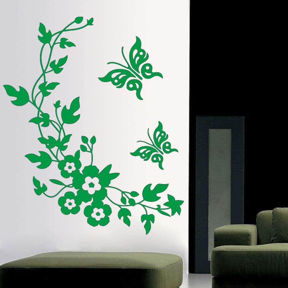 Sticker decorativ 3D cu Flori si fluturasi, 28cm x 34 cm, culoare verde - imagine 4