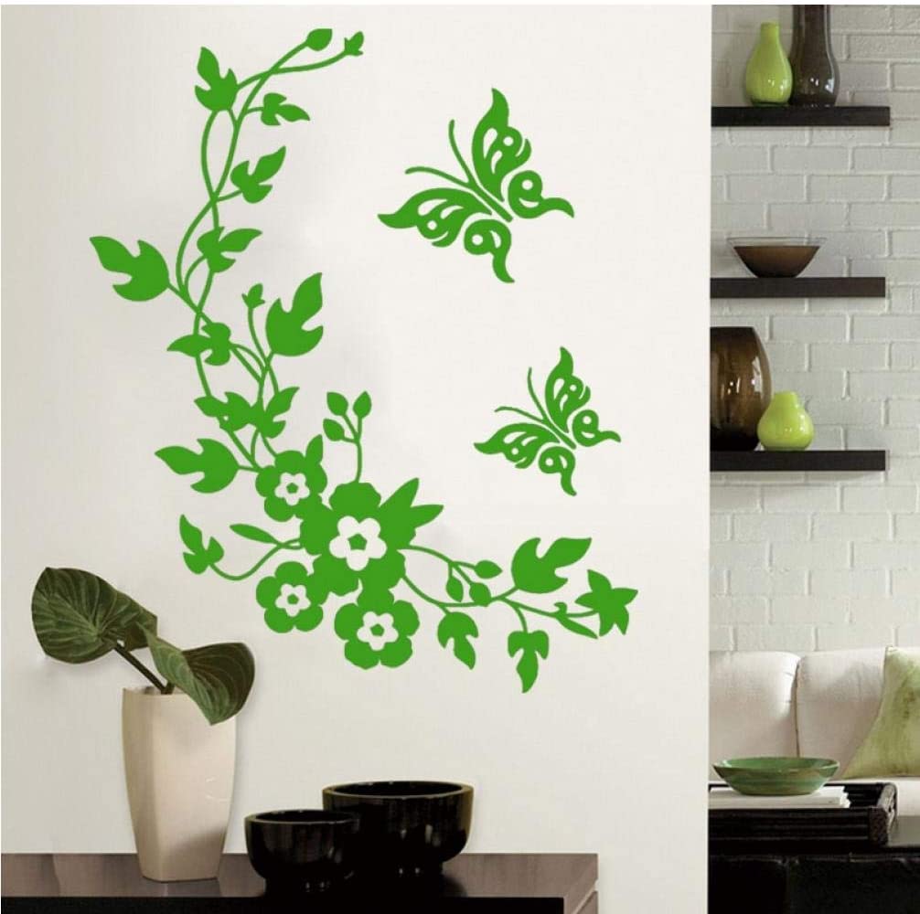 Sticker decorativ 3D cu Flori si fluturasi, 28cm x 34 cm, culoare verde - imagine 5