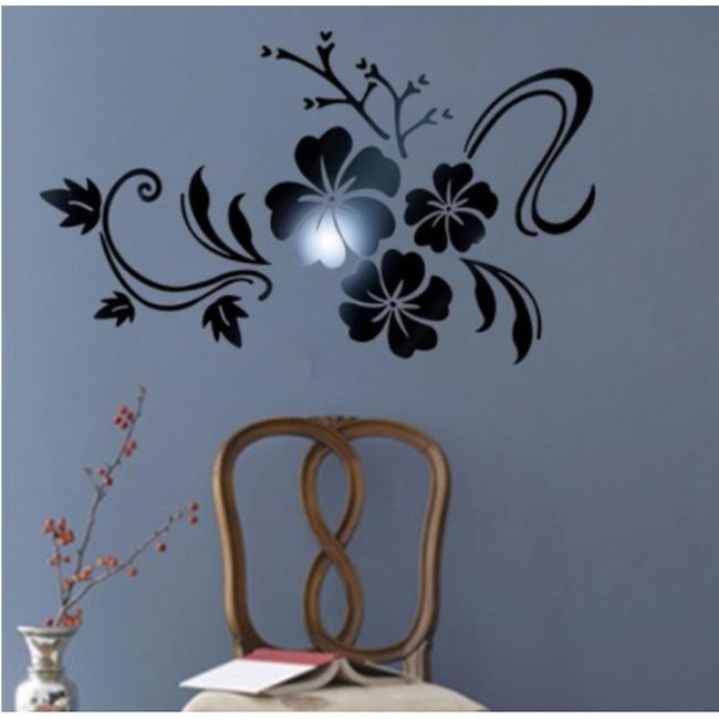 Sticker decorativ floral 3D, oglinda acrilica, 60x80 cm, culoare negru - imagine 5
