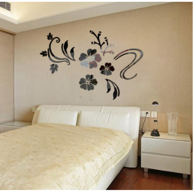Sticker decorativ floral 3D, oglinda acrilica, 60x80 cm, culoare negru - imagine 6