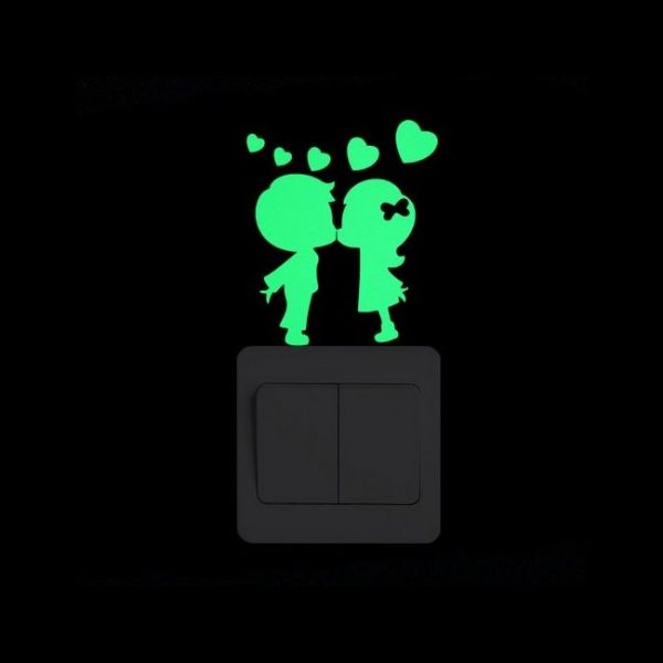 Sticker fosforescent Love, pentru intrerupator/priza, 10x10cm, culoare verde
