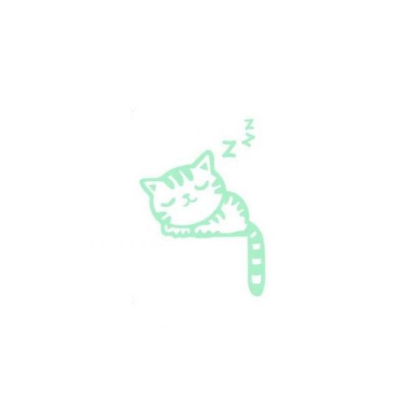Sticker fosforescent Sleepy Cat, pentru intrerupator/priza, dimensiune 13×16 cm, culoare verde