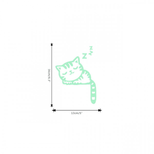 Sticker fosforescent Sleepy Cat, pentru intrerupator/priza, dimensiune 13×16 cm, culoare verde