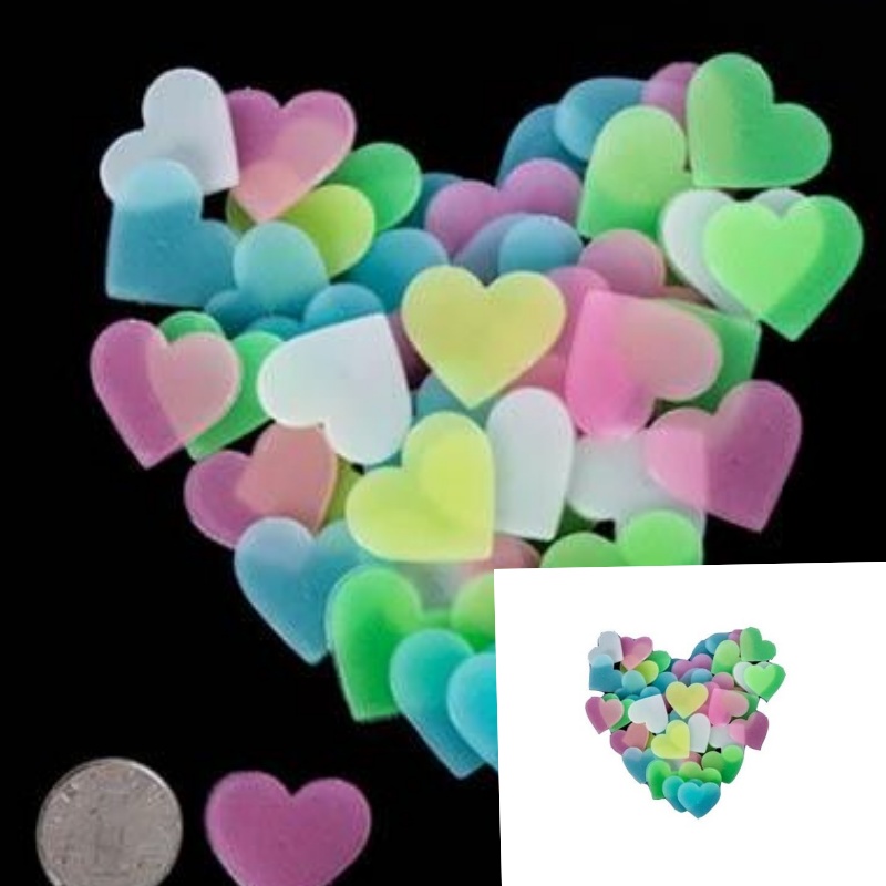 Set 40 stickere decorative cu inimi fosforescente, autoadezive, dimensiune 3 cm, multicolor - imagine 3