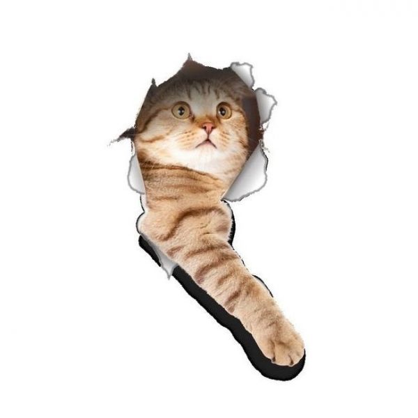 Sticker decorativ Pisica 3D, pentru perete sau alte suprafete, 23×36 cm