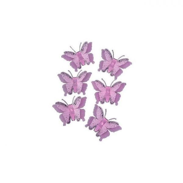 Set 6 stickere fosforescente, Fluturasi 3D, dimensiune 5.5x 8 cm, culoare roz