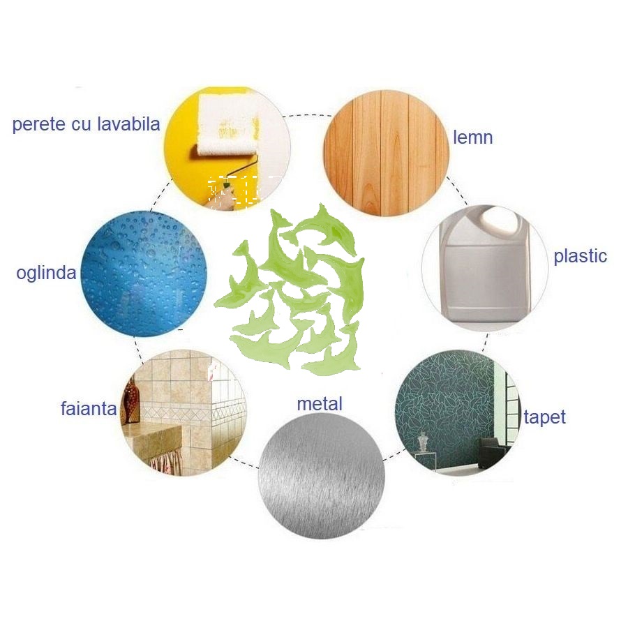 Set 9 stickere fosforescente cu delfini, autoadezive, diverse dimensiuni, culoare galben - imagine 4