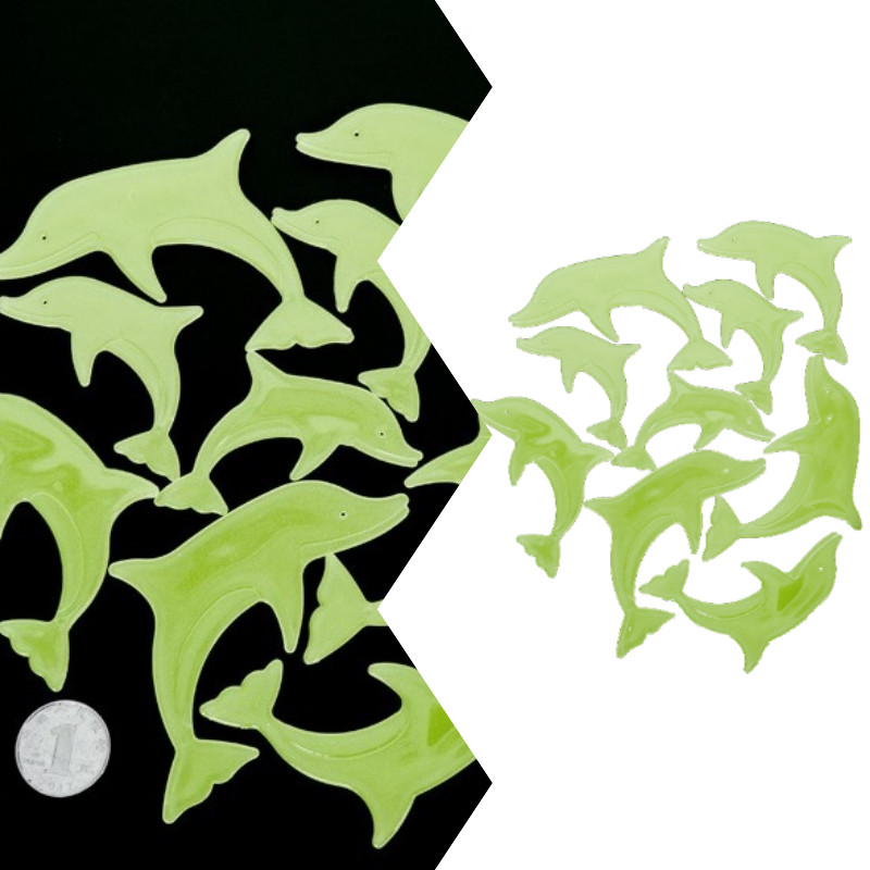 Set 9 stickere fosforescente cu delfini, autoadezive, diverse dimensiuni, culoare galben - imagine 5