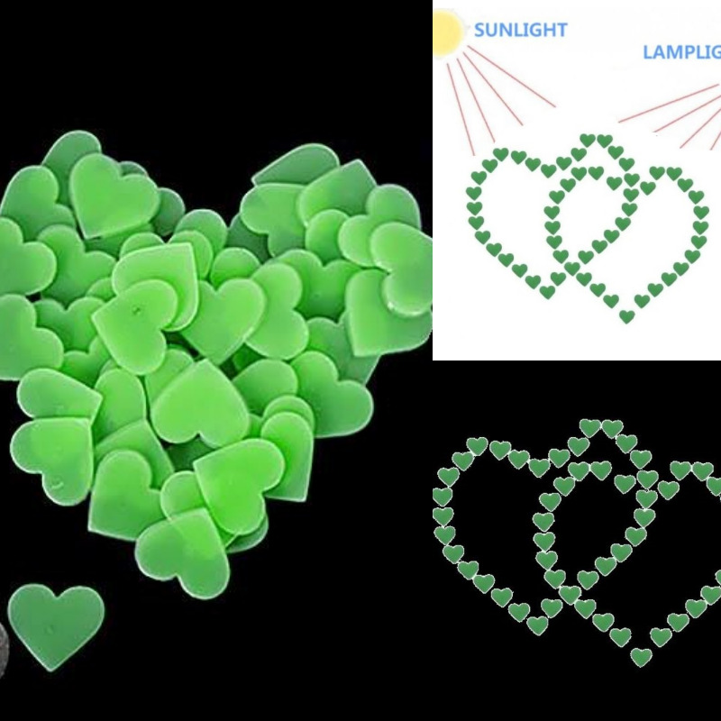 Set 40 stickere decorative cu inimi fosforescente, autoadezive, dimensiune 3 cm, culoare verde - imagine 4
