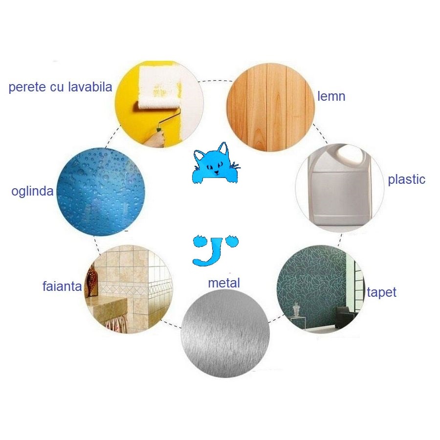 Sticker fosforescent cu pisica, pentru intrerupator/priza, 10x10 cm, culoare albastru - imagine 6