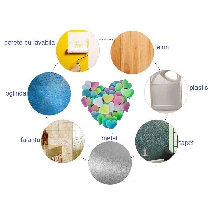 Set 40 stickere decorative cu inimi fosforescente, autoadezive, dimensiune 3 cm, multicolor - imagine 5